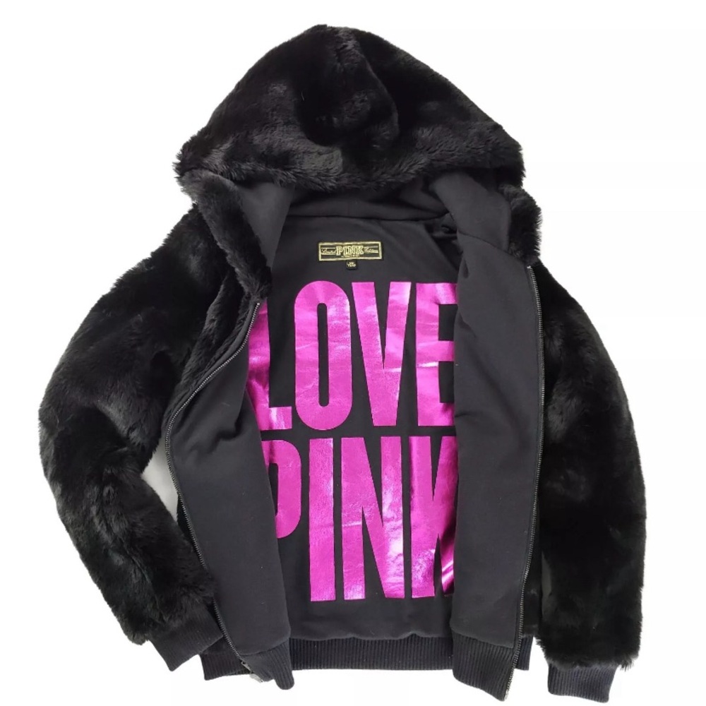 Rare VS Runway Victorias Secret Pink Limited Edition Hooded Faux Fur Jacket | Sm